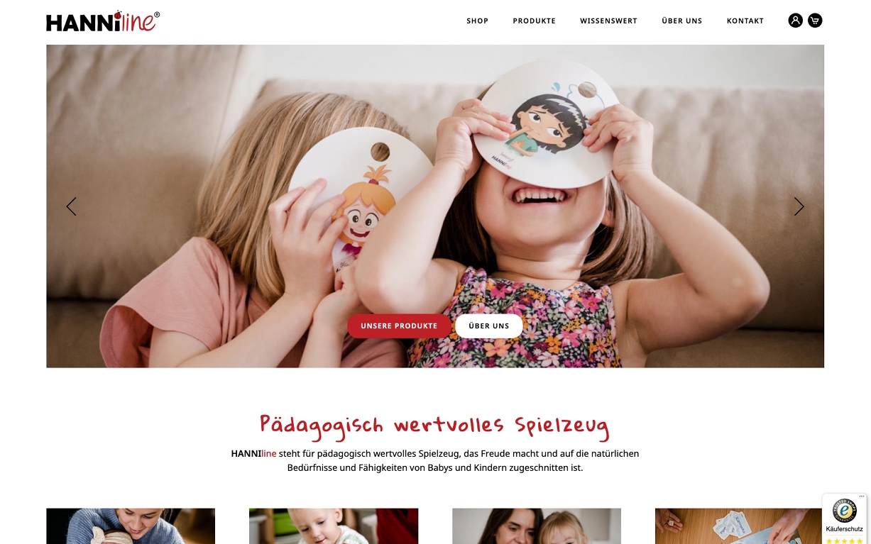 Screenshot der Website Hanniline: Startseite
